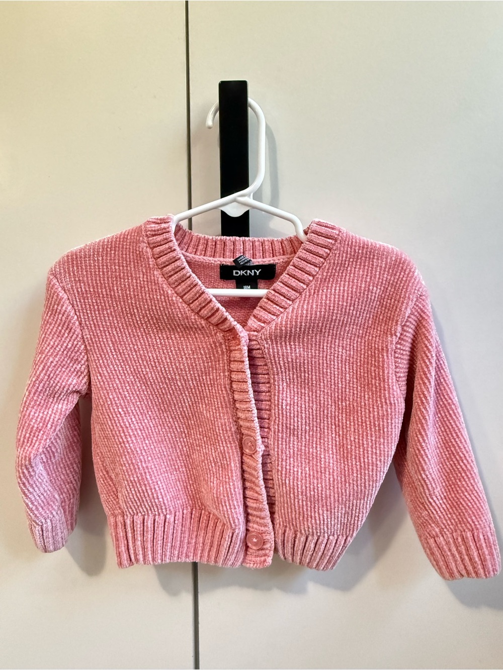 DKNY Girls Pink Chenille Button-Front Cardigan
